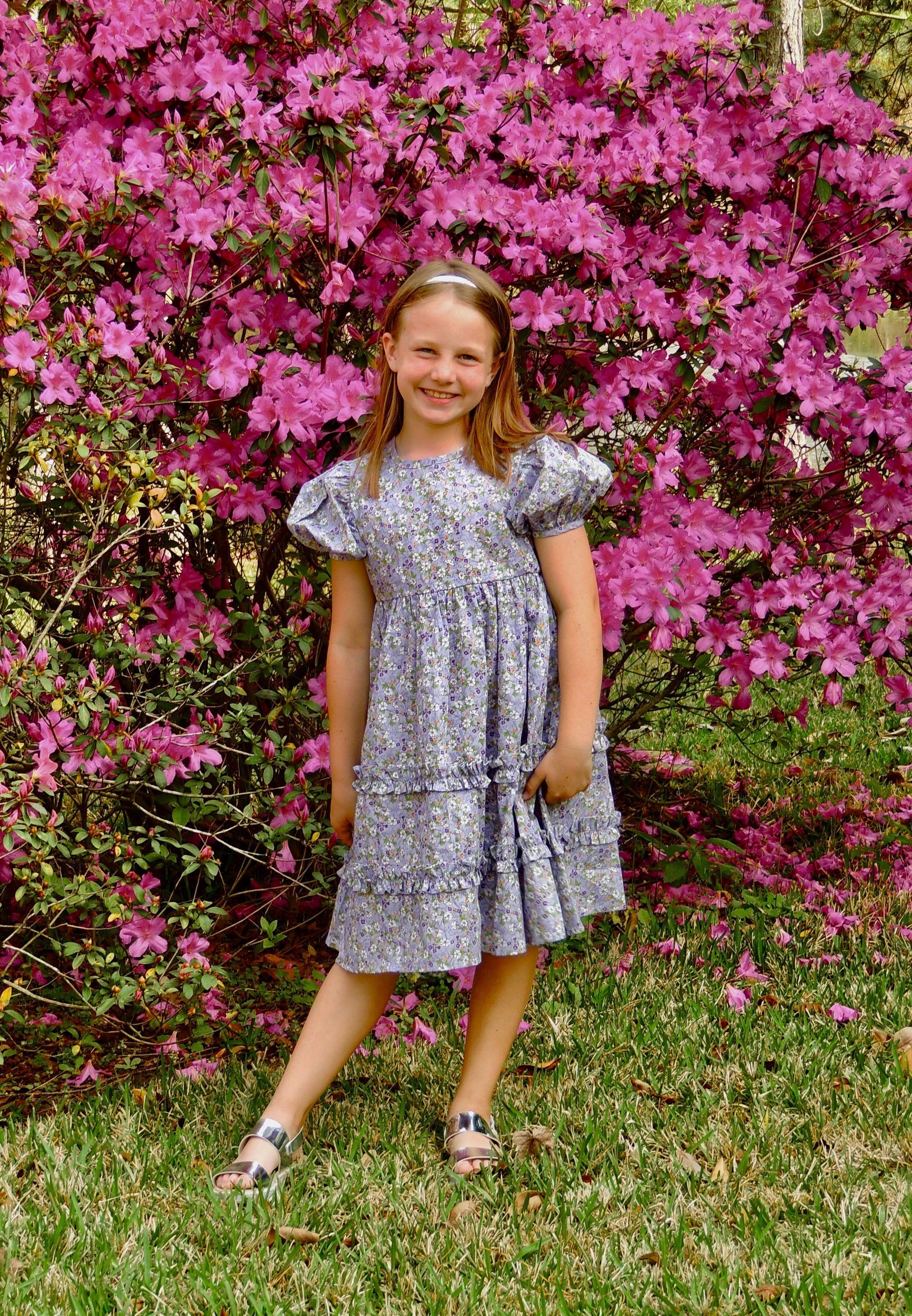 DAHLIA - Girls Summer Short Puff Sleeve Ruffled Floral Dresses - Lele & Co