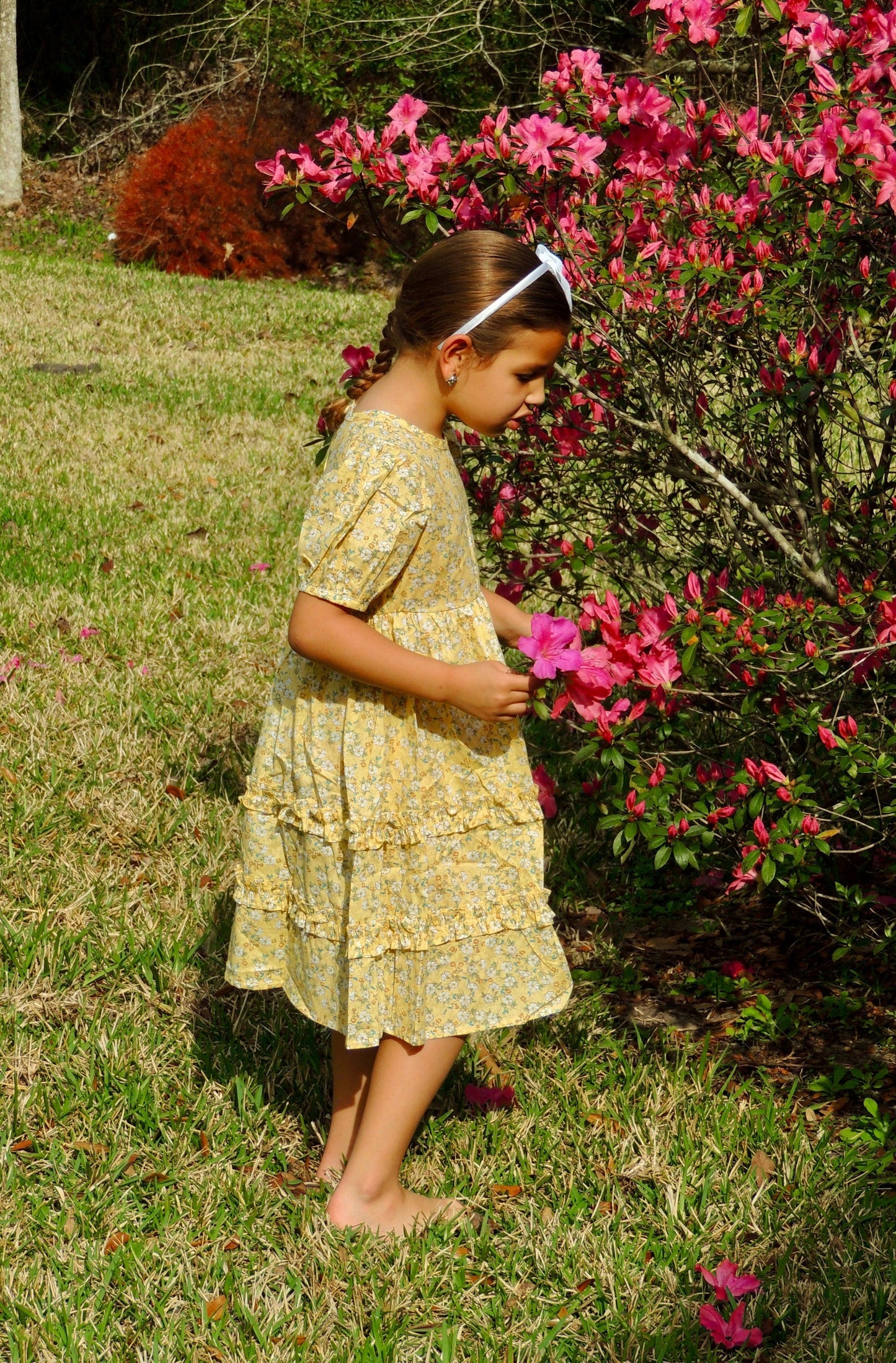 DAHLIA - Girls Summer Short Puff Sleeve Ruffled Floral Dresses - Lele & Co