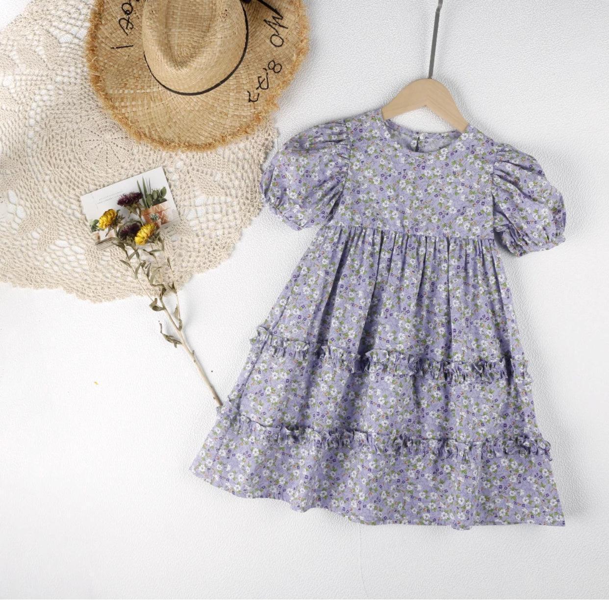 DAHLIA - Girls Summer Short Puff Sleeve Ruffled Floral Dresses - Lele & Co