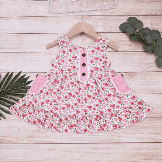 ROSE - Girls Sleeveless Rose Floral Dress - Lele & Co